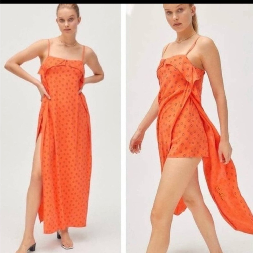 NWT Urban‎ Outfitters Ooh La La Linen Side-slit Orange Summer Romper Dress